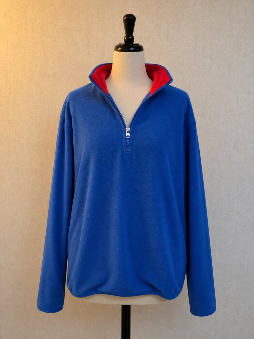 Women’s Blue Quarter-Zip Fleece Pullover with Red Contrast Collar